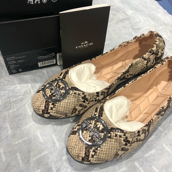 Coach Snakeskin Ballet Flats - Brown & Black with Silver Coach Logo - Picture 10 of 10